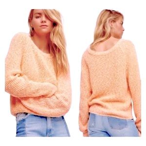 Free People Two Tone Yarn Top Large 12 Tangerine Breathable Cotton Linen NWT